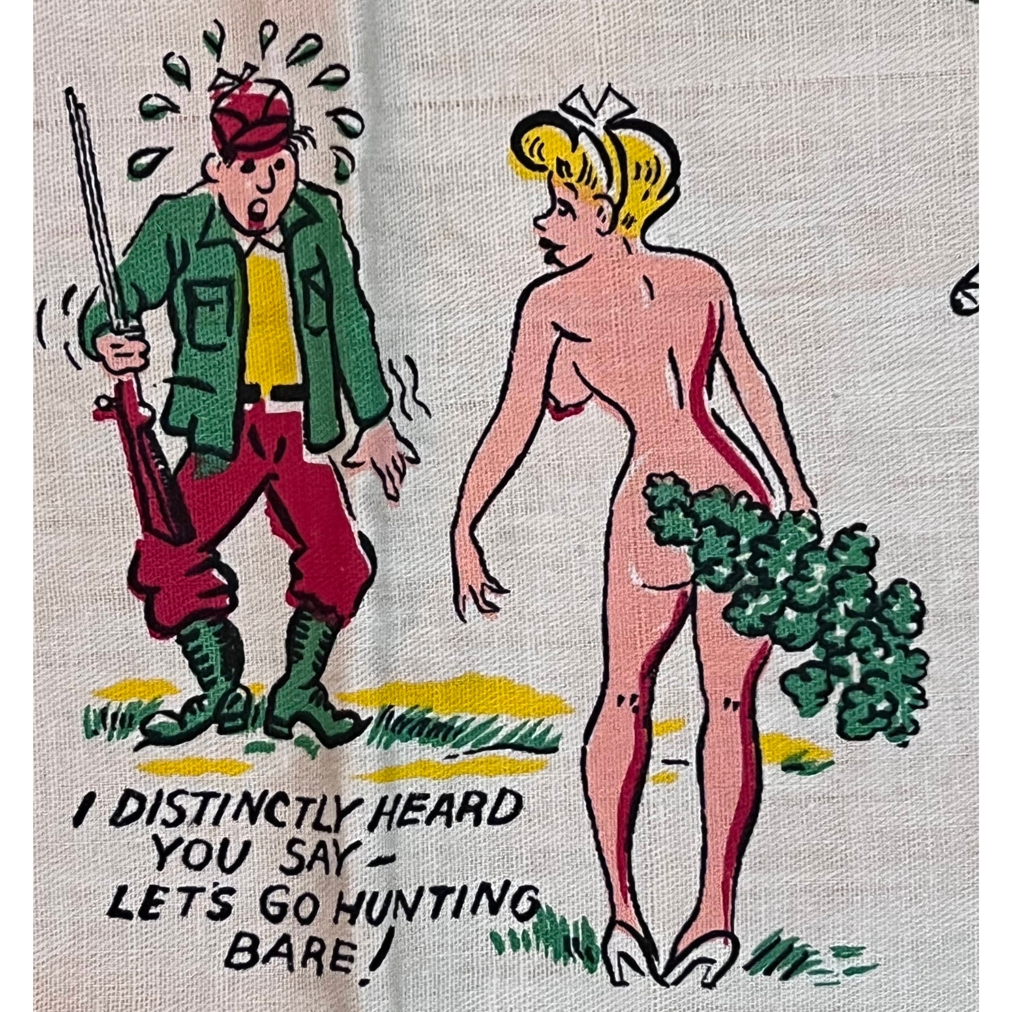 Vintage 1950s Dish Towel Sexist Illustrations Joke Tea Towel - Poppy's Vintage Clothing