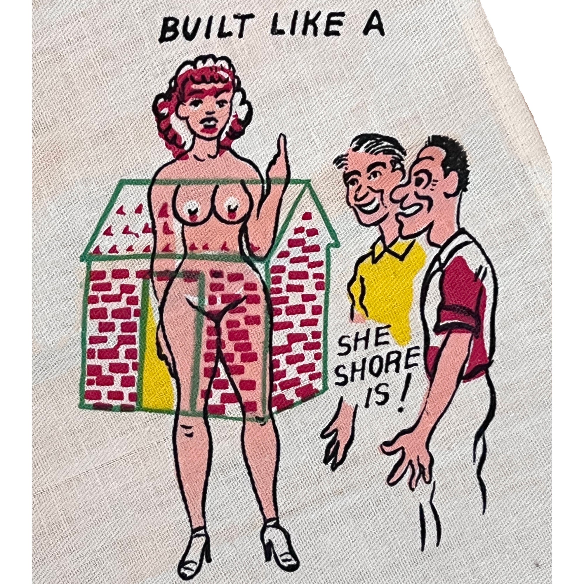 Vintage 1950s Dish Towel Sexist Illustrations Joke Tea Towel - Poppy's Vintage Clothing