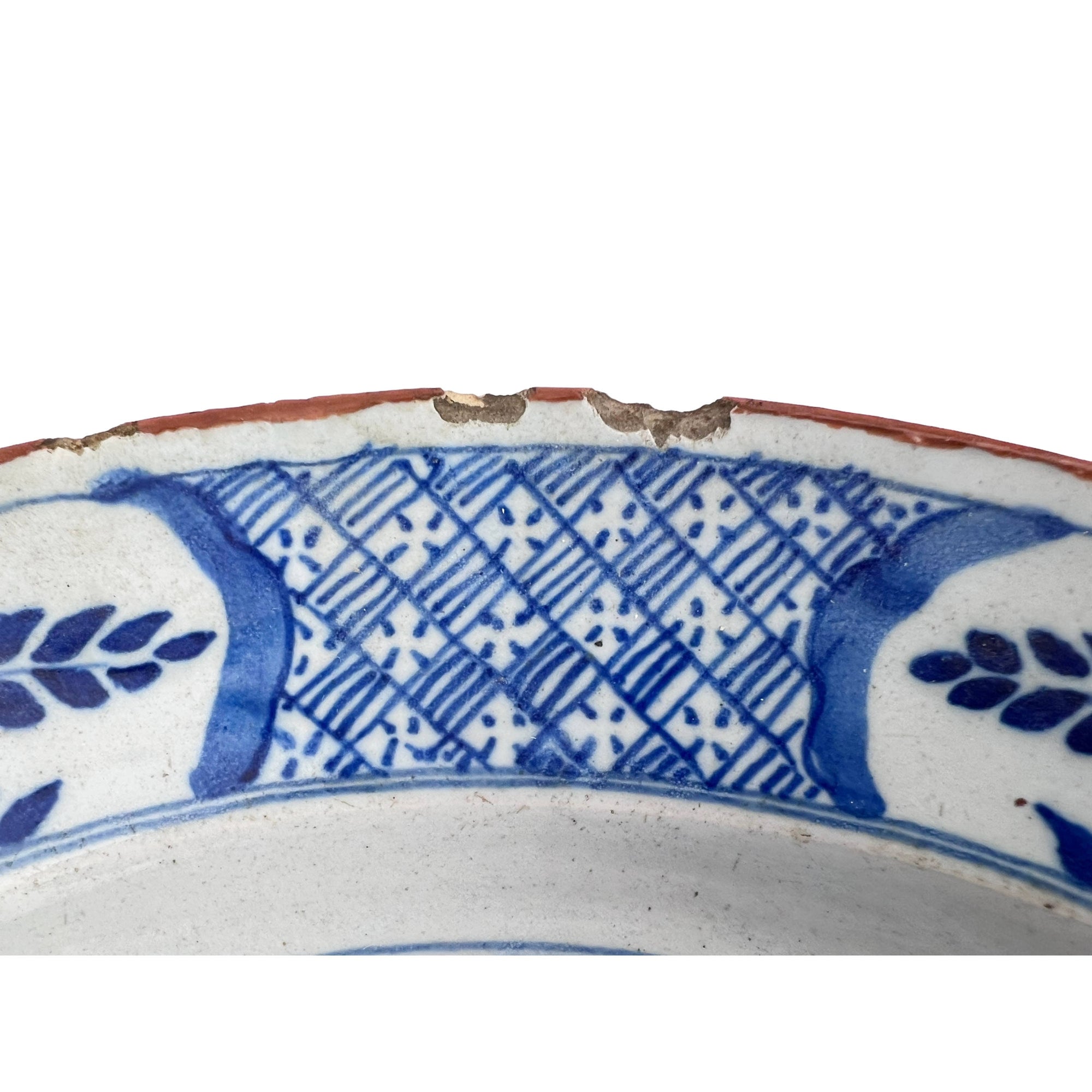 Antique Delft Pottery Charger Plate Floral Pattern 18th c Dutch Blue & White - Poppy's Vintage Clothing