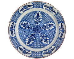 Antique Delft Pottery Charger Plate Floral Pattern 18th c Dutch Blue & White - Poppy's Vintage Clothing