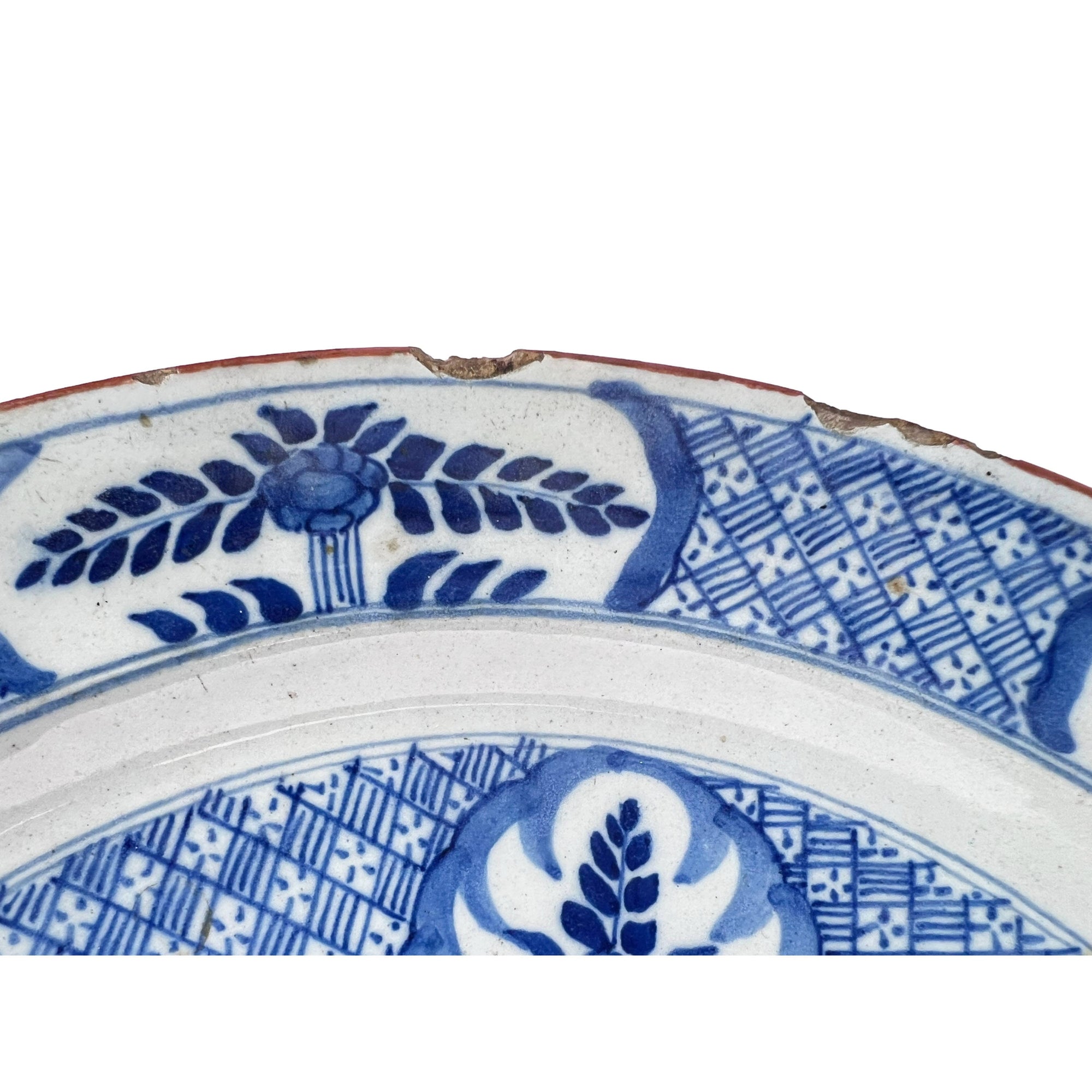 Antique Delft Pottery Charger Plate Floral Pattern 18th c Dutch Blue & White - Poppy's Vintage Clothing