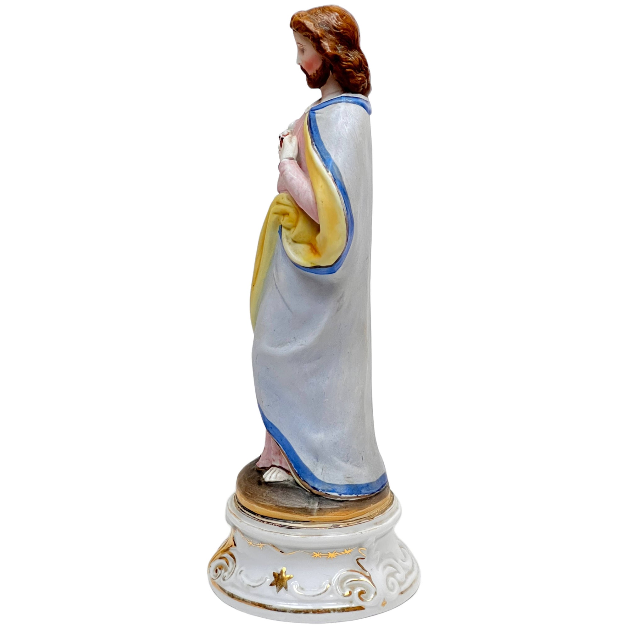 Antique Jesus Statue Sacred Heart Painted Porcelain 10.75 - Poppy's Vintage Clothing