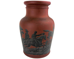 Antique Pratt Ware Terra Cotta Pottery Jar Fox Hunting 1856 Meat Paste - Poppy's Vintage Clothing