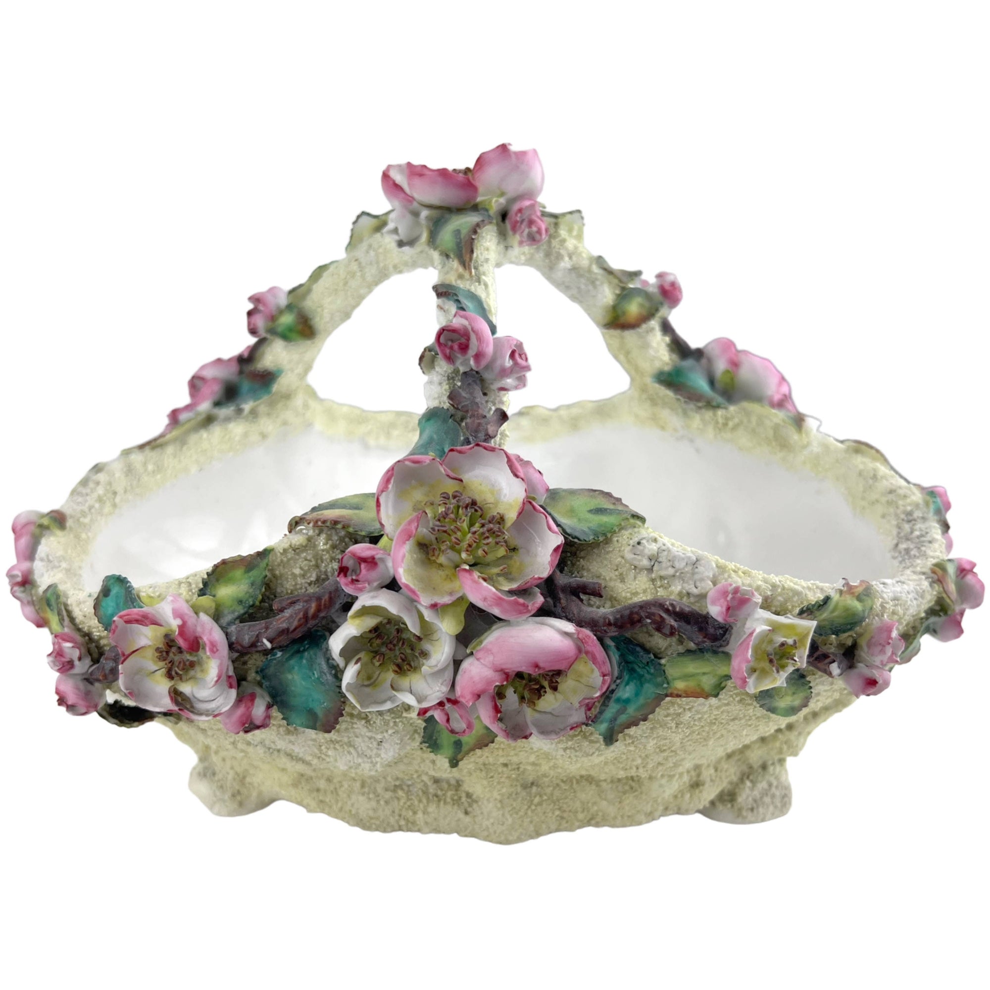 Antique Victorian Porcelain Flower Basket John Bevington Hanley Staffordshire c 1880 - Poppy's Vintage Clothing