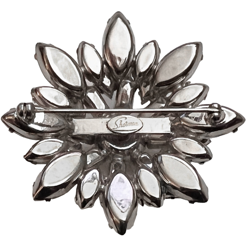 Vintage 1950s Sherman Rhinestone Brooch Starburst Shape Clear Stones - Poppy's Vintage Clothing