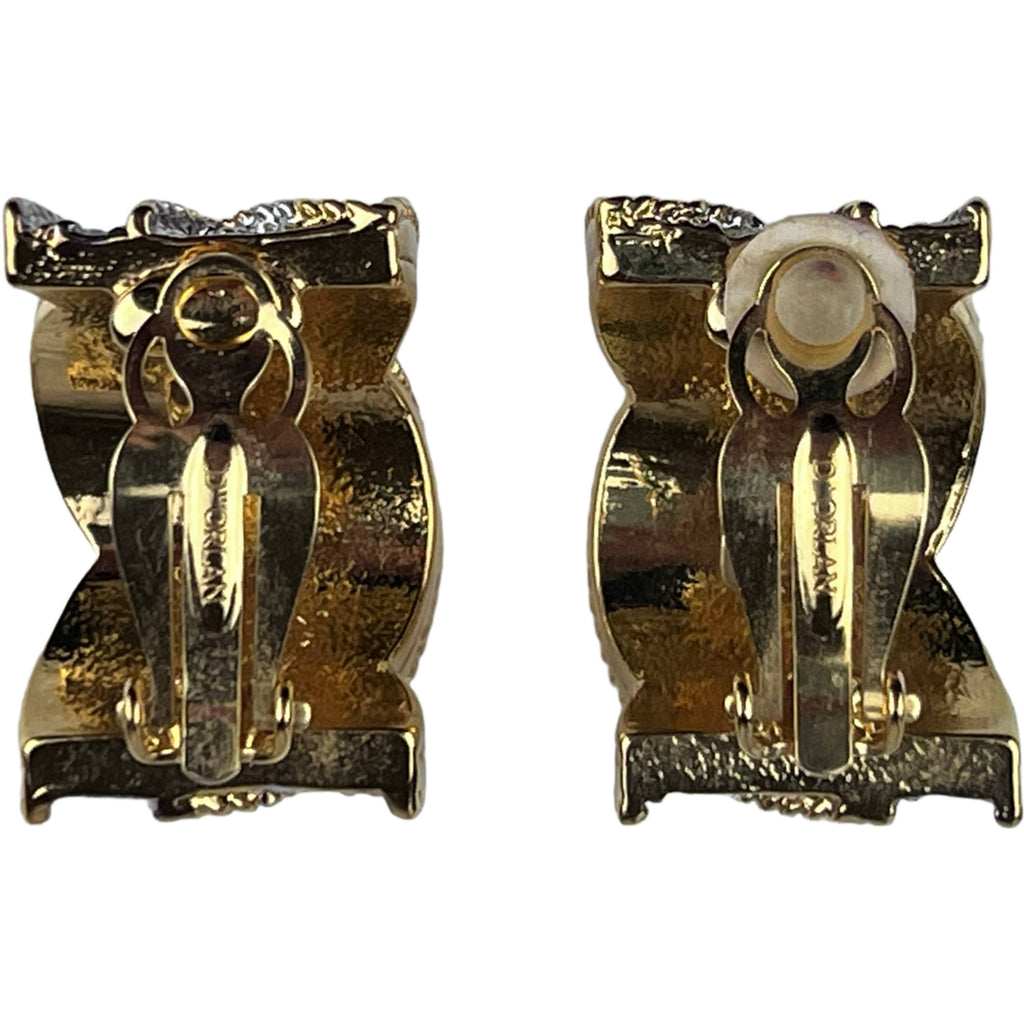 Vintage DOrlan Rhinestone Earrings Curved Clip-on Gold Tone - Poppy's Vintage Clothing