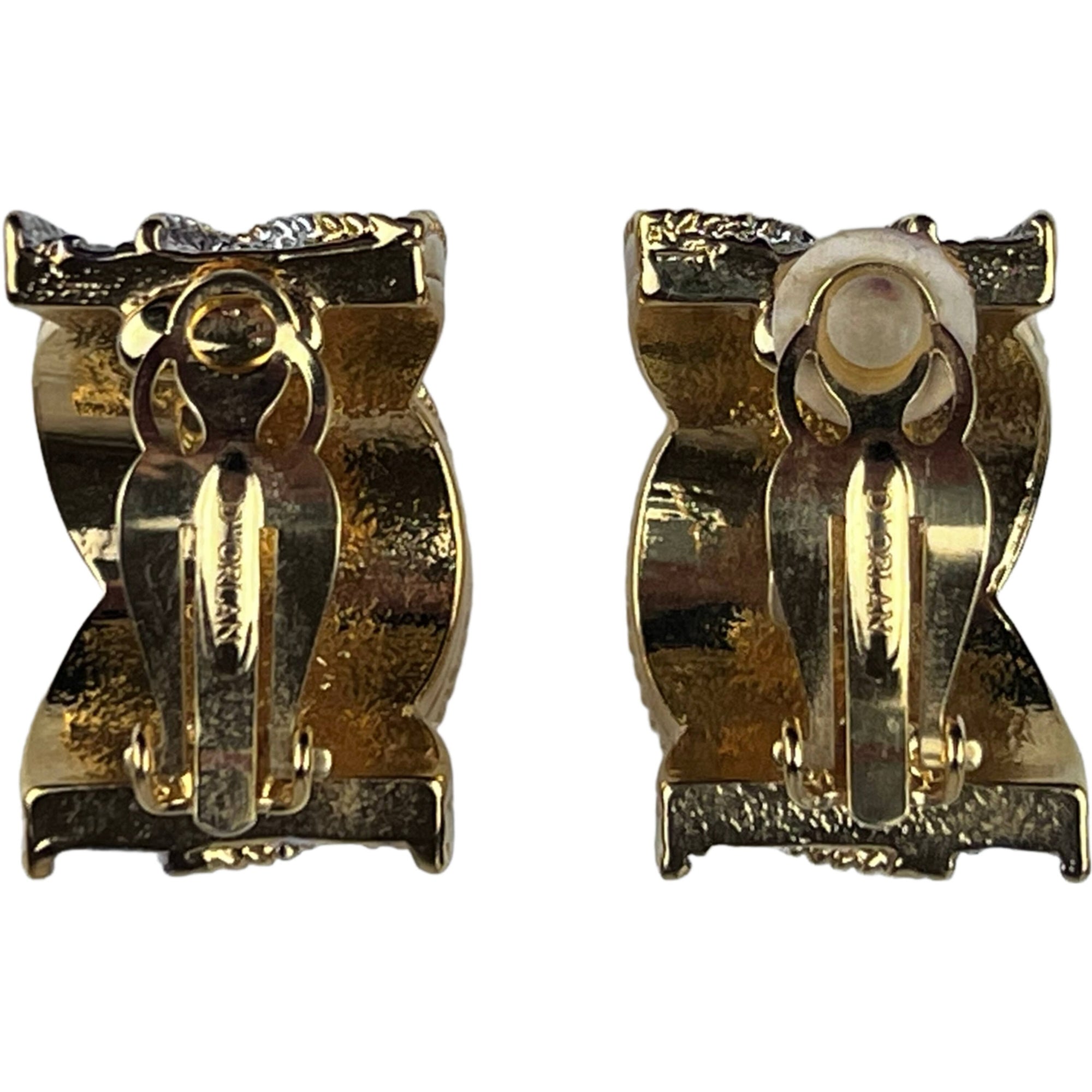 Vintage DOrlan Rhinestone Earrings Curved Clip-on Gold Tone - Poppy's Vintage Clothing