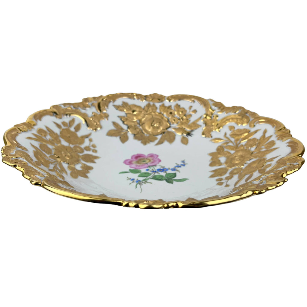 Large Vintage 1930s Meissen Porcelain Bowl Hand Painted Gold & Polychrome Flowers - Poppy's Vintage Clothing