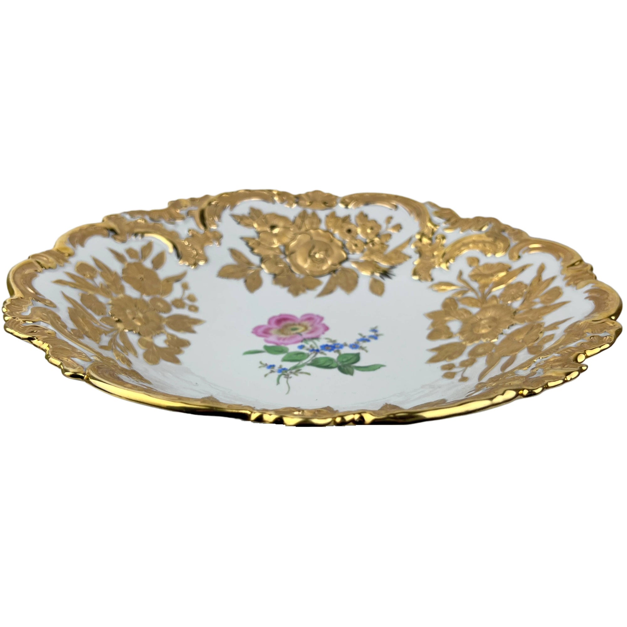 Large Vintage 1930s Meissen Porcelain Bowl Hand Painted Gold & Polychrome Flowers - Poppy's Vintage Clothing