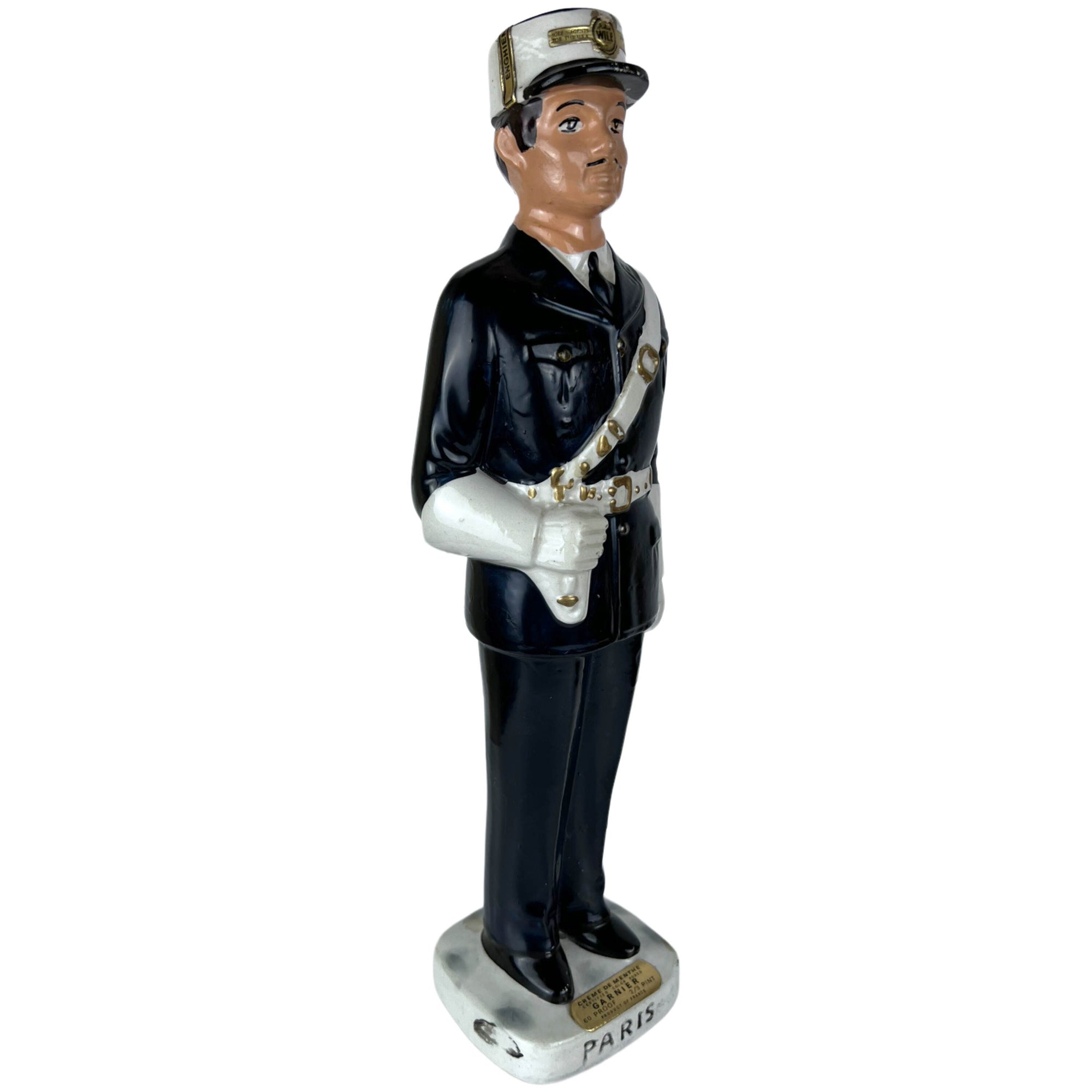 Vintage 1970 French Gendarme Figural Bottle Garnier Liqueur Police Man - Poppy's Vintage Clothing
