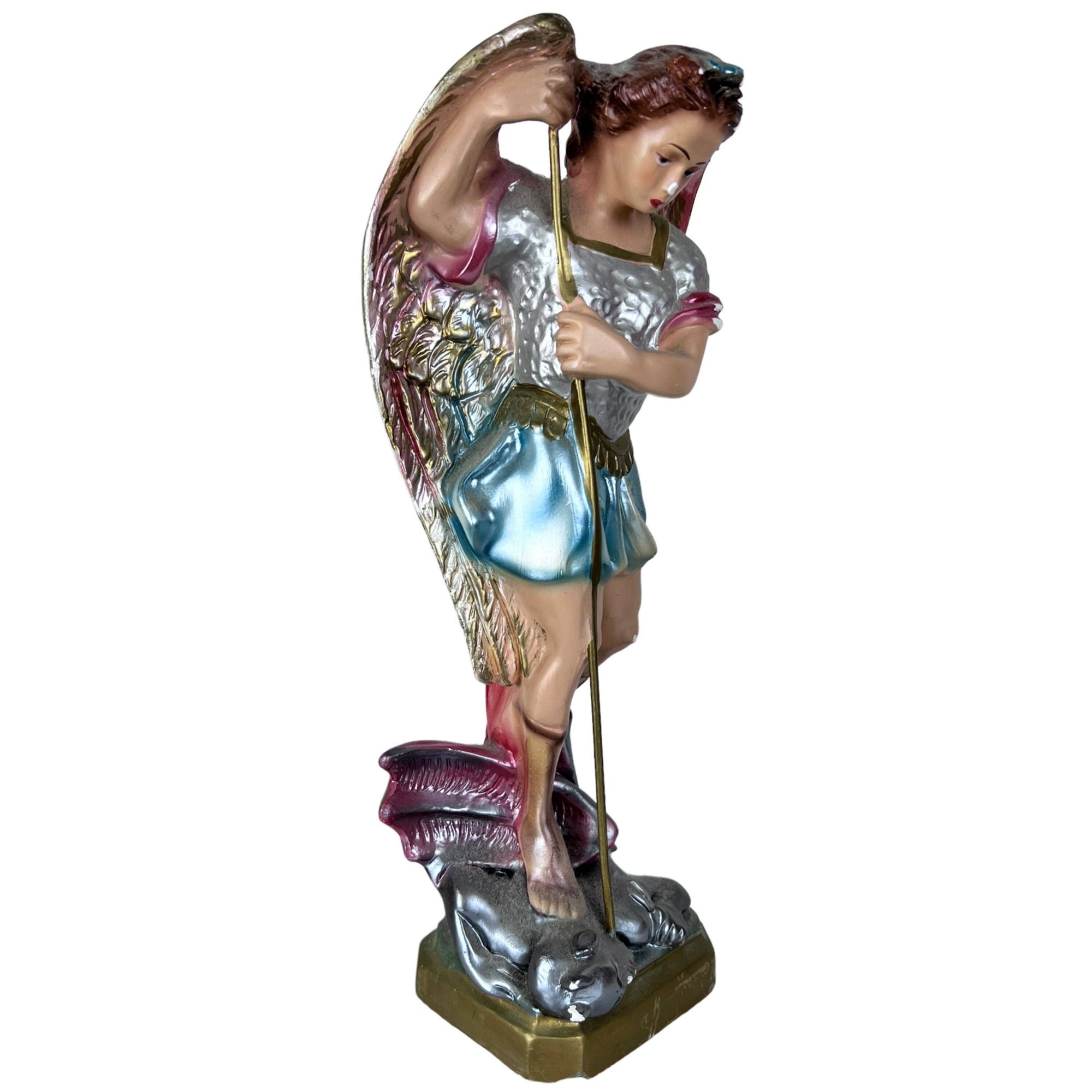 Vintage Chalkware Figurine Archangel Michael Killing Satan - Poppy's Vintage Clothing