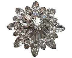 Vintage 1950s Sherman Rhinestone Brooch Starburst Shape Clear Stones - Poppy's Vintage Clothing