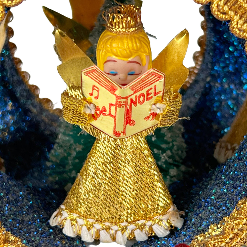 Large 1960s Vintage Christmas Ornament Glitter Diorama w 4 Angels Singing - Poppy's Vintage Clothing
