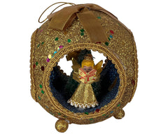 Large 1960s Vintage Christmas Ornament Glitter Diorama w 4 Angels Singing - Poppy's Vintage Clothing