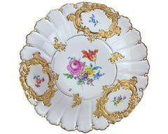 Vintage 1930s Meissen Porcelain Charger Bowl Dish Hand Painted Polychrome Flowers with Gold - Poppy's Vintage Clothing