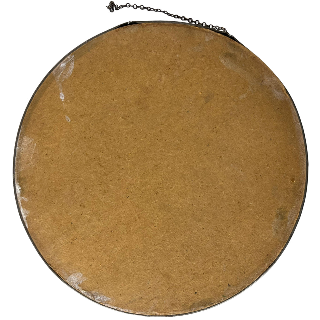 Antique Chromolitho Print Young Girl in Round Reverse Painted Glass Frame - Poppy's Vintage Clothing