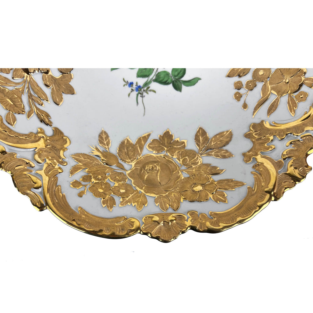 Large Vintage 1930s Meissen Porcelain Bowl Hand Painted Gold & Polychrome Flowers - Poppy's Vintage Clothing