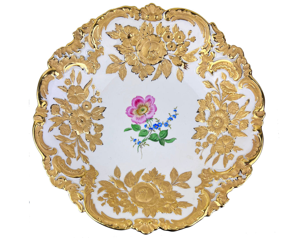 Large Vintage 1930s Meissen Porcelain Bowl Hand Painted Gold & Polychrome Flowers - Poppy's Vintage Clothing