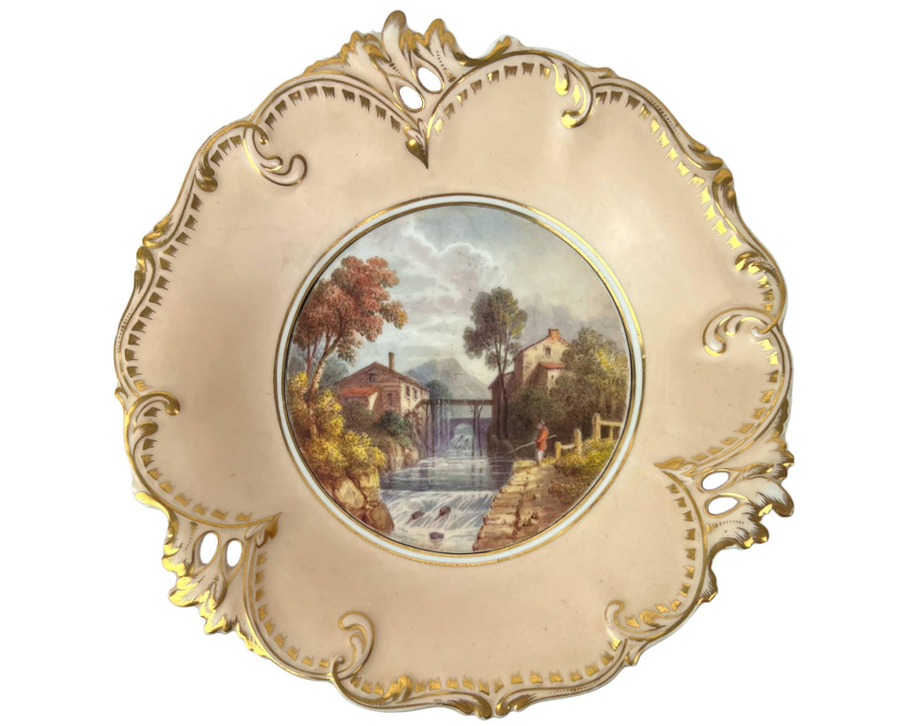 Antique H&R Daniel Queens Shape Low Comport Hand Painted Ambleside Cumbria Footed Plate - Poppy's Vintage Clothing