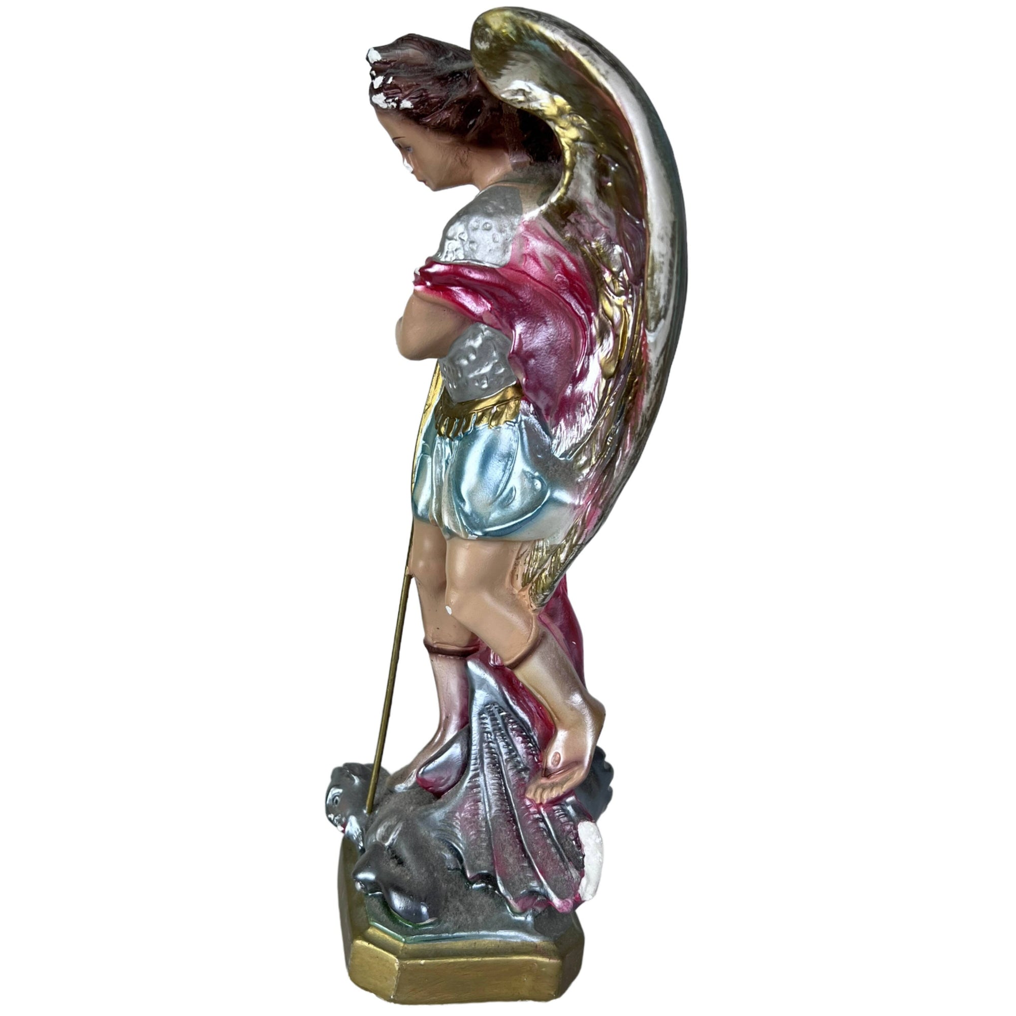 Vintage Chalkware Figurine Archangel Michael Killing Satan - Poppy's Vintage Clothing