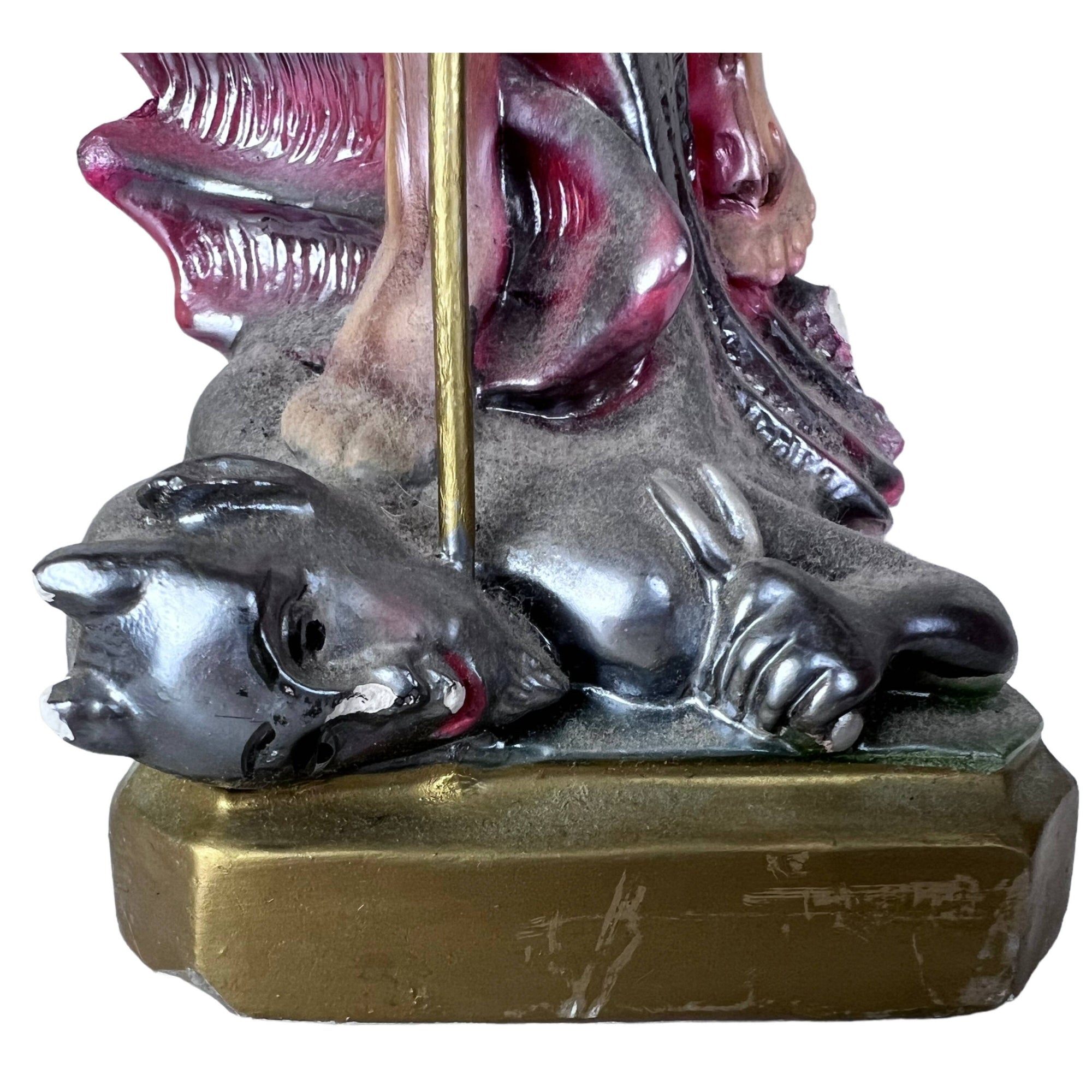 Vintage Chalkware Figurine Archangel Michael Killing Satan - Poppy's Vintage Clothing