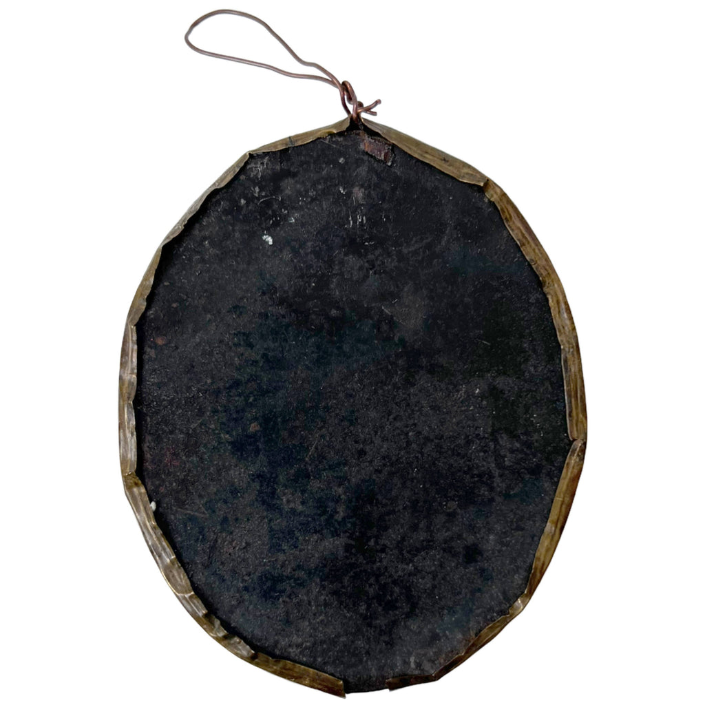 Antique Catholic Souvenir Ste Anne de Beaupre Convex Bubble Glass Frame - Poppy's Vintage Clothing