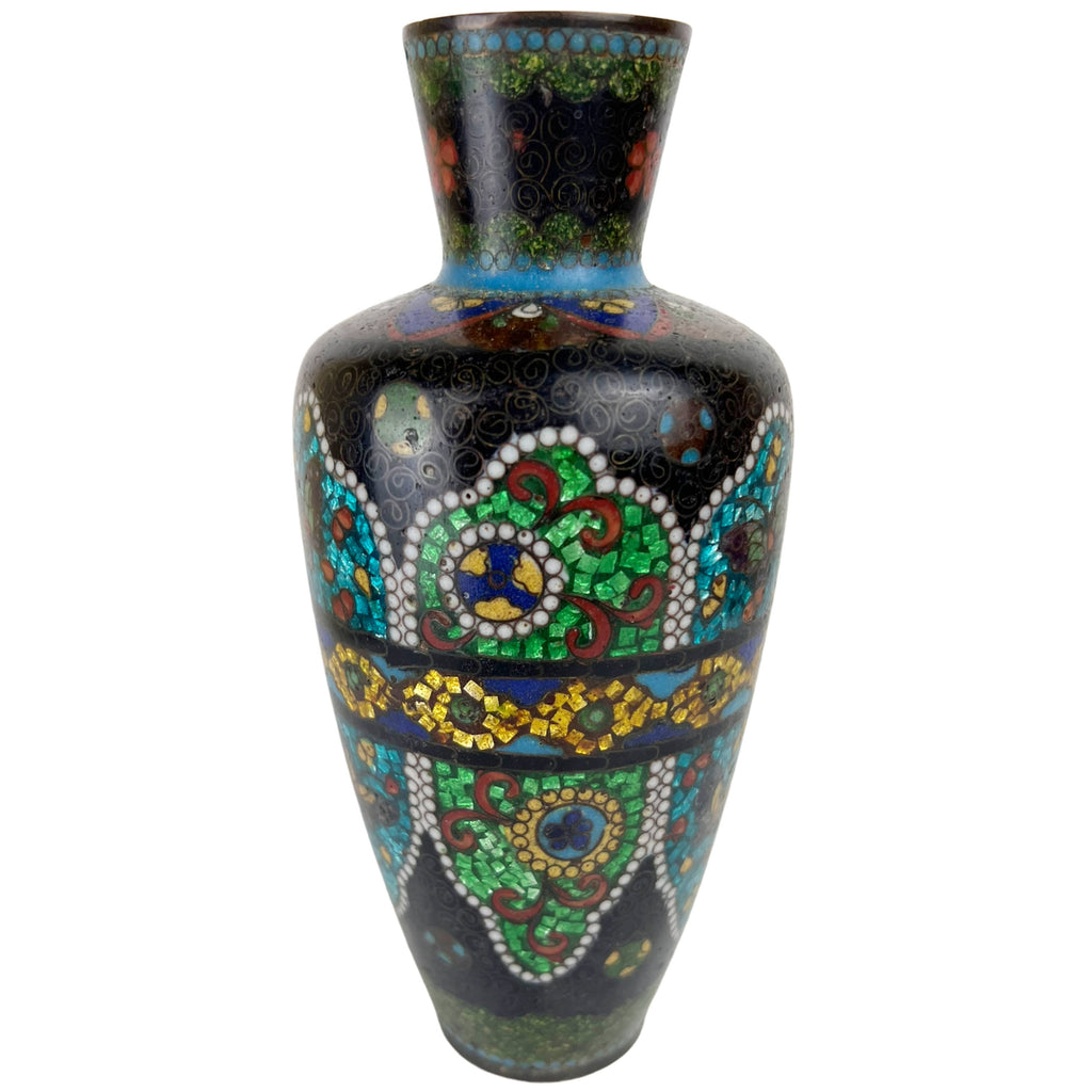 Antique Japanese Cloisonne Vase Ginbari Style Enamel Meiji Period 6.375 - Poppy's Vintage Clothing