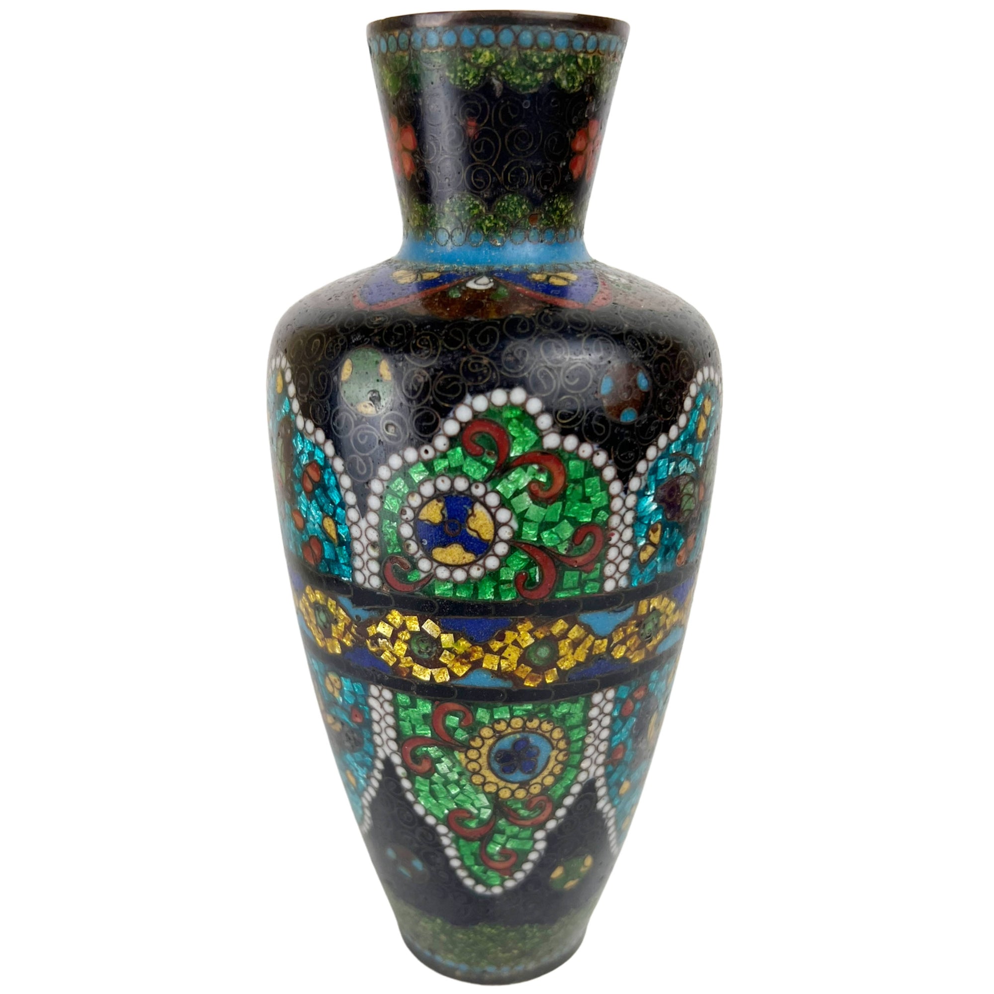 Antique Japanese Cloisonne Vase Ginbari Style Enamel Meiji Period 6.375 - Poppy's Vintage Clothing