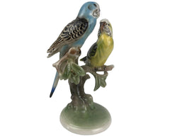 Vintage Budgie Bird Figurine Parakeets Wien Keramos Vienna Austria 8.875 - Poppy's Vintage Clothing