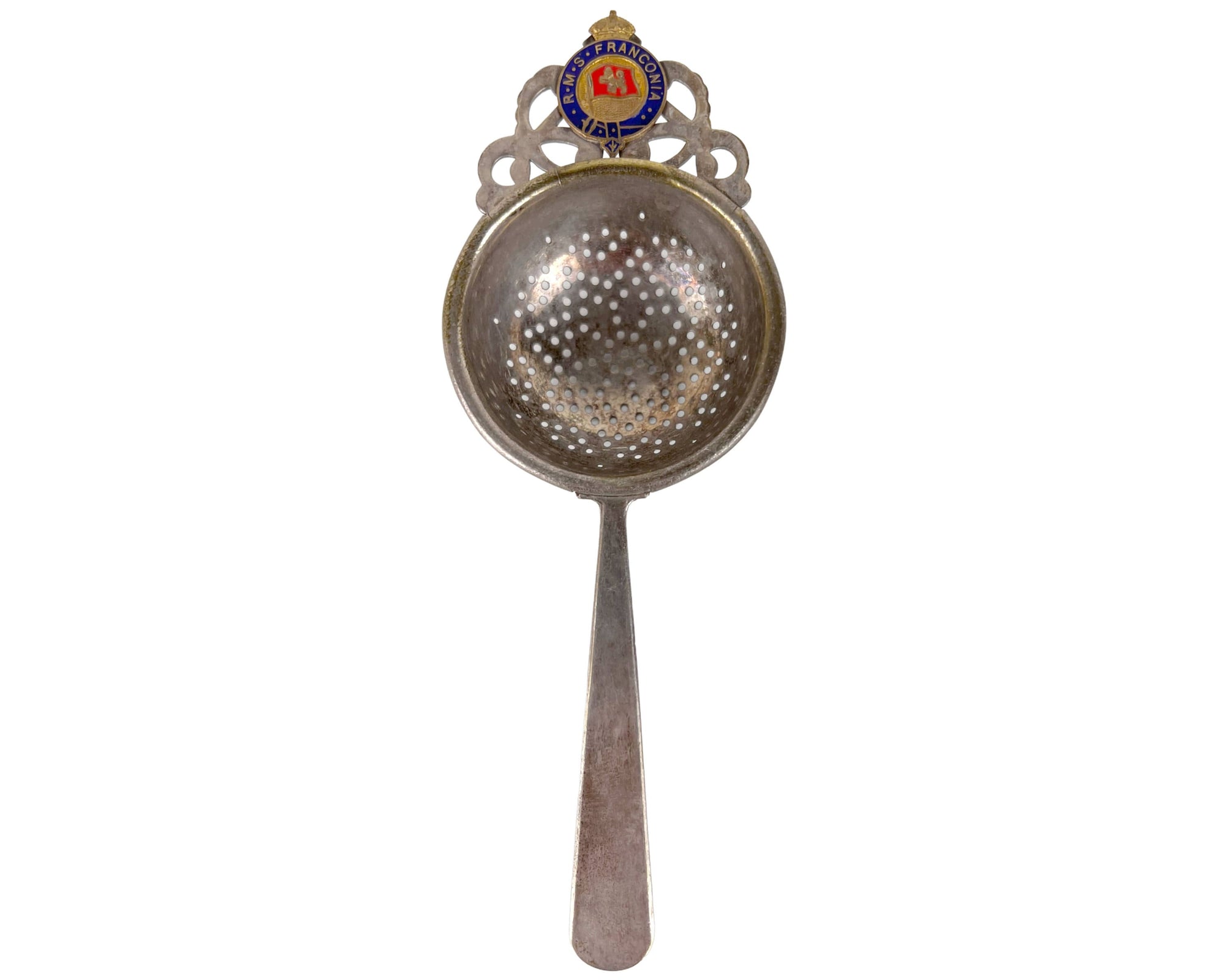 Antique RMS Franconia Steamship Tea Strainer Silverplated Cunard Line - Poppy's Vintage Clothing
