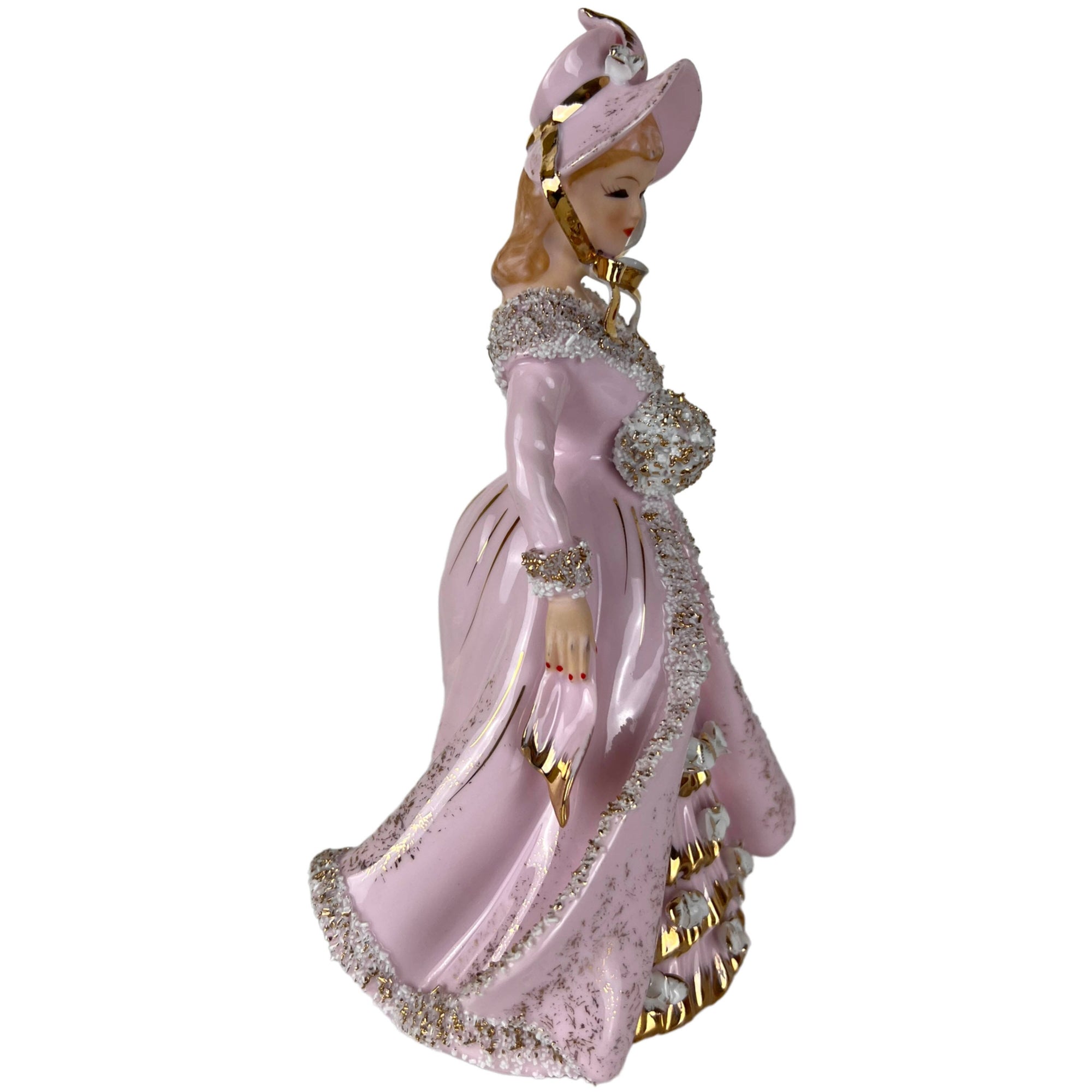 Vintage 1950s LAmour China Figurine Canadian Lefton Lady with Muff - Poppy's Vintage Clothing
