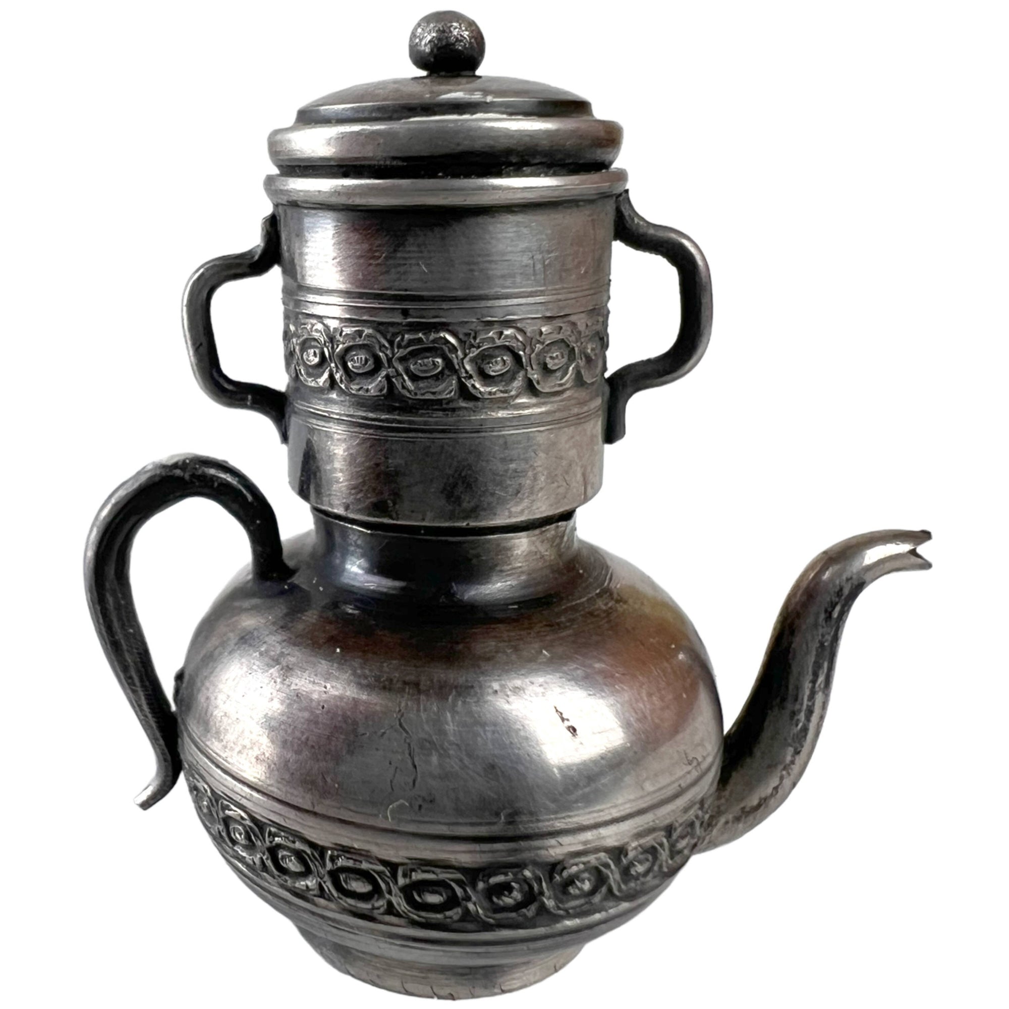 Antique 19th c French 800 Silver Miniature Coffee Pot Percolator Dollhouse Decor - Poppy's Vintage Clothing