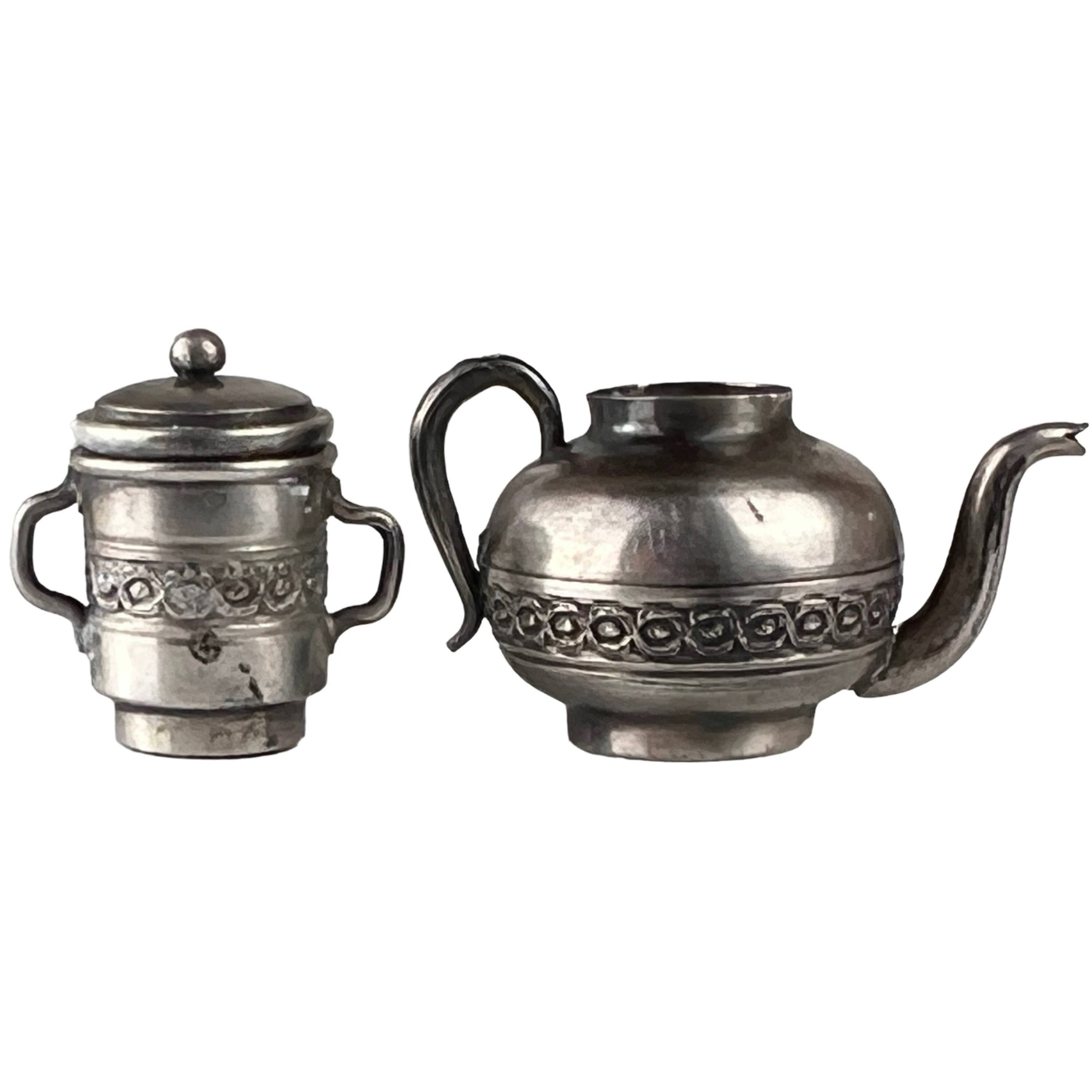 Antique 19th c French 800 Silver Miniature Coffee Pot Percolator Dollhouse Decor - Poppy's Vintage Clothing