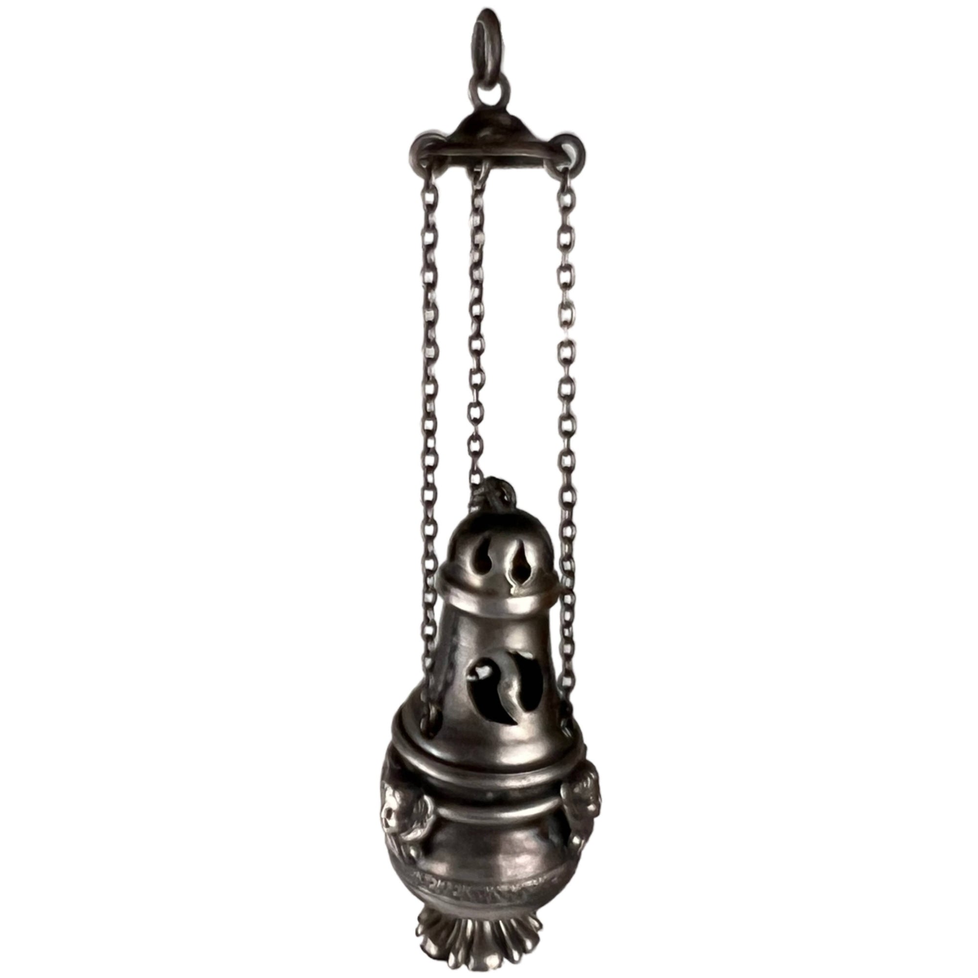 Antique French 800 Silver Miniature Thurible Catholic Incense Burner w Angels Georges Fechoz - Poppy's Vintage Clothing