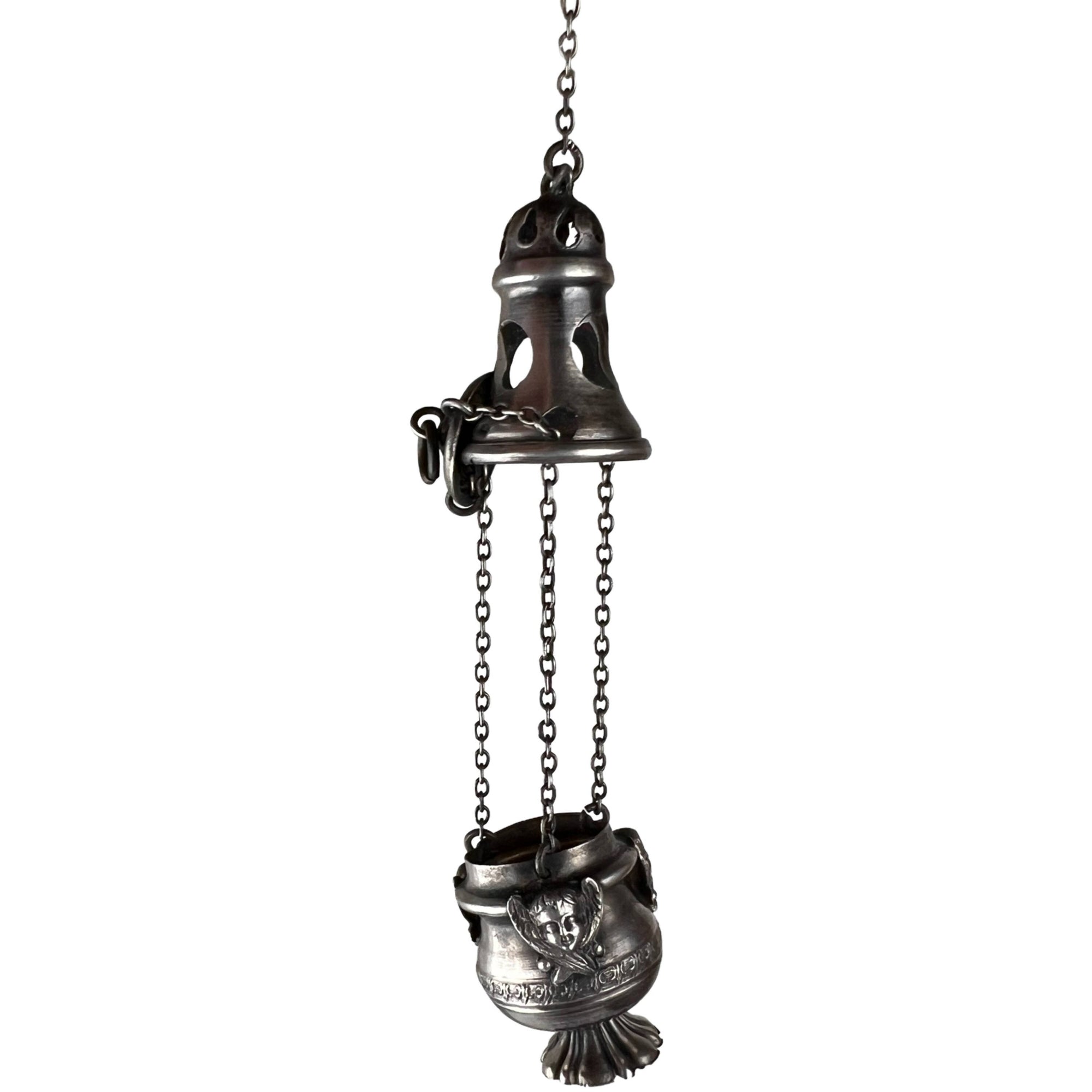 Antique French 800 Silver Miniature Thurible Catholic Incense Burner w Angels Georges Fechoz - Poppy's Vintage Clothing