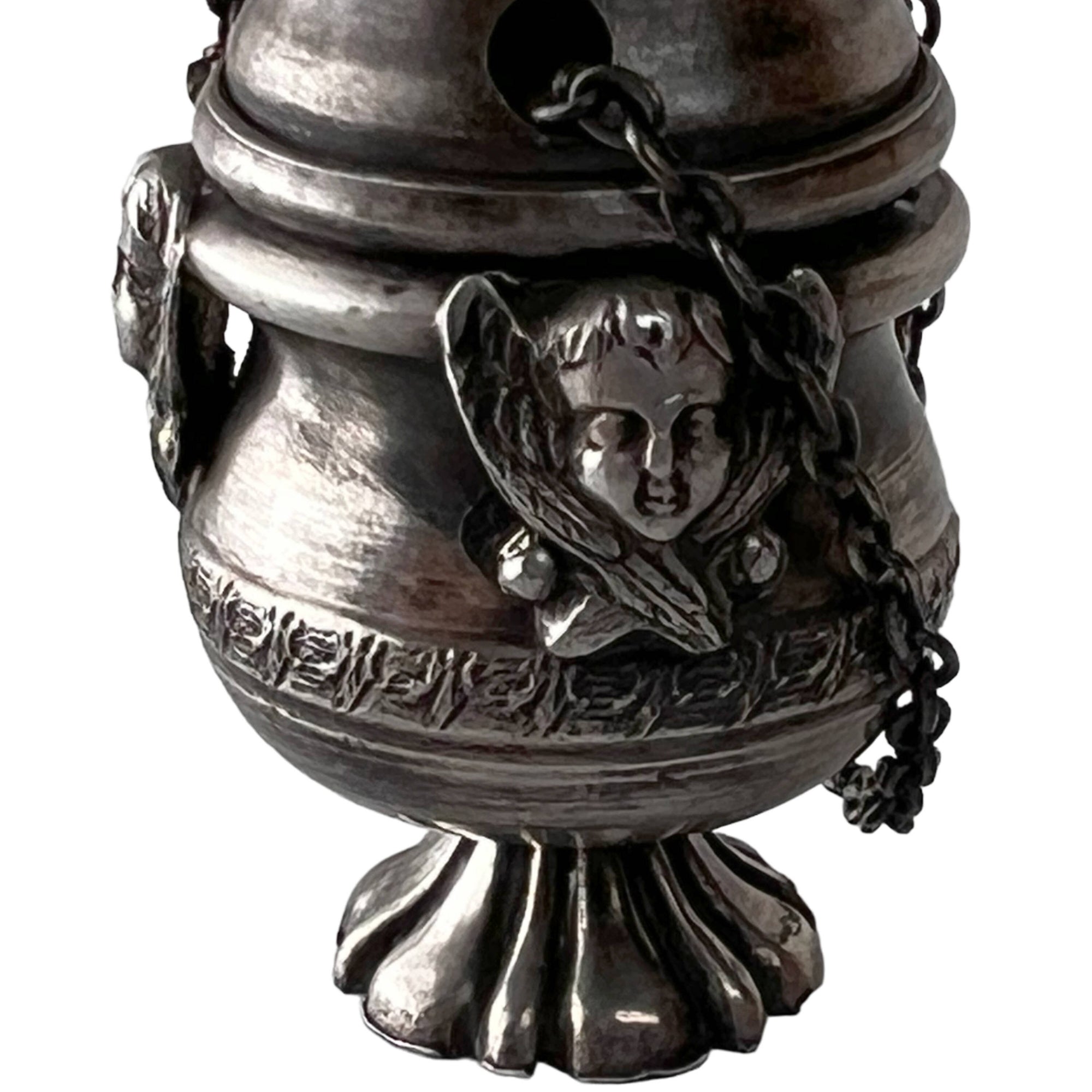Antique French 800 Silver Miniature Thurible Catholic Incense Burner w Angels Georges Fechoz - Poppy's Vintage Clothing