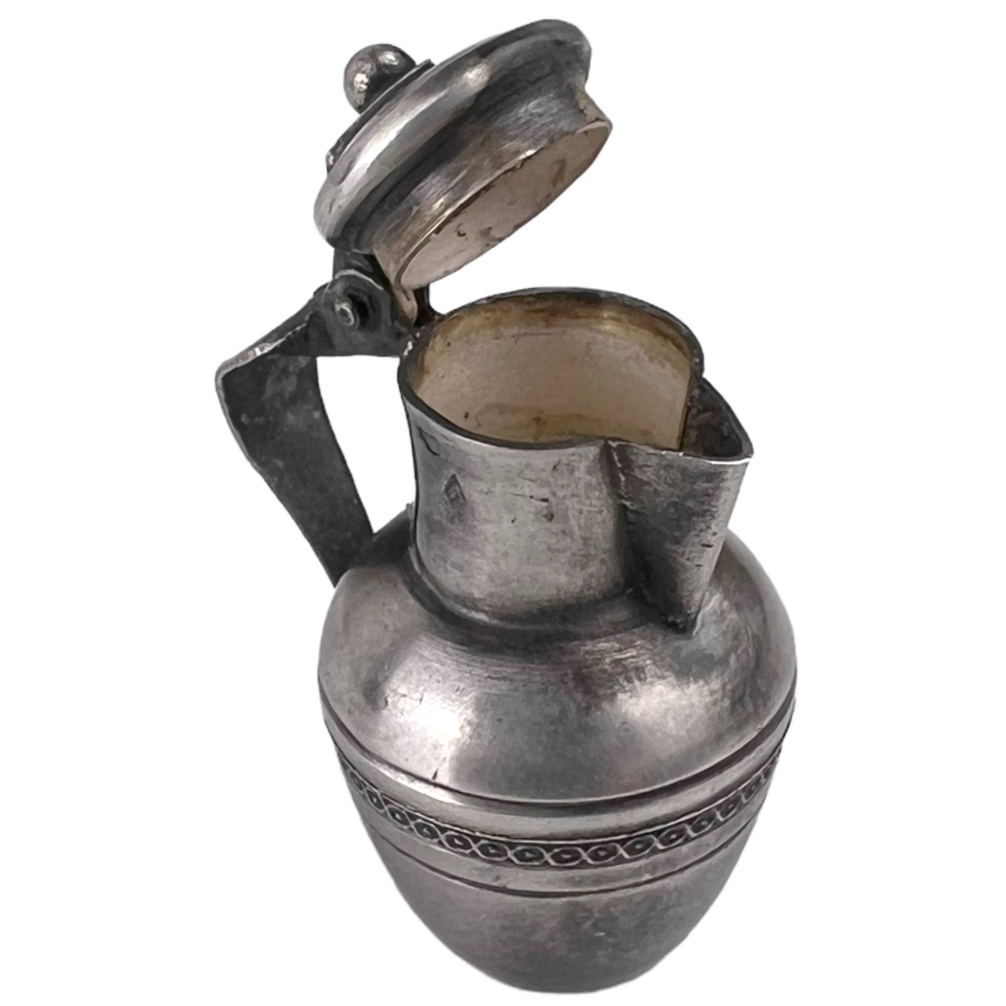 Antique French 800 Silver Dollhouse Miniature Carafe Lidded Pitcher Georges Fechoz - Poppy's Vintage Clothing