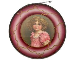 Antique Chromolitho Print Young Girl in Round Reverse Painted Glass Frame - Poppy's Vintage Clothing