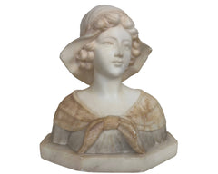 Antique Alabaster Bust Woman on Pedestal Unsigned Italian School - Poppy's Vintage Clothing
