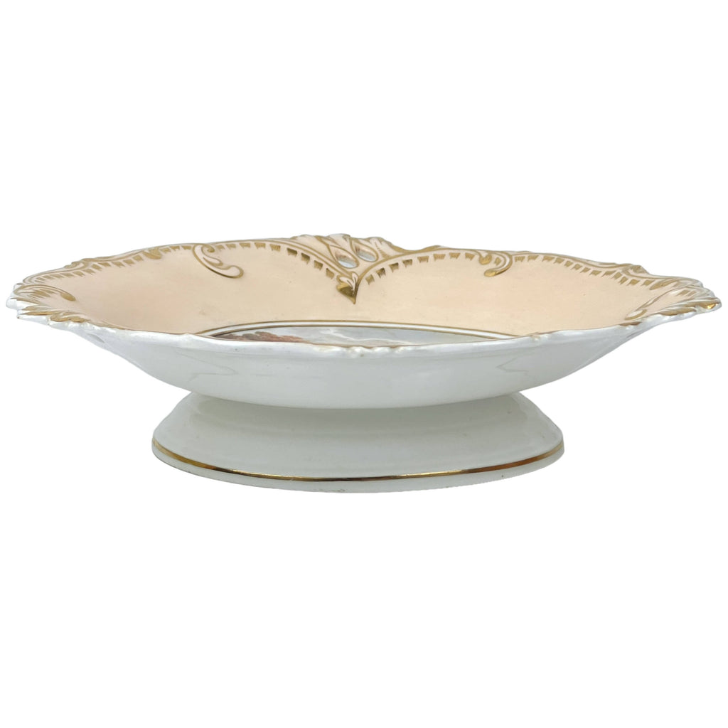 Antique H&R Daniel Queens Shape Low Comport Hand Painted Ambleside Cumbria Footed Plate - Poppy's Vintage Clothing