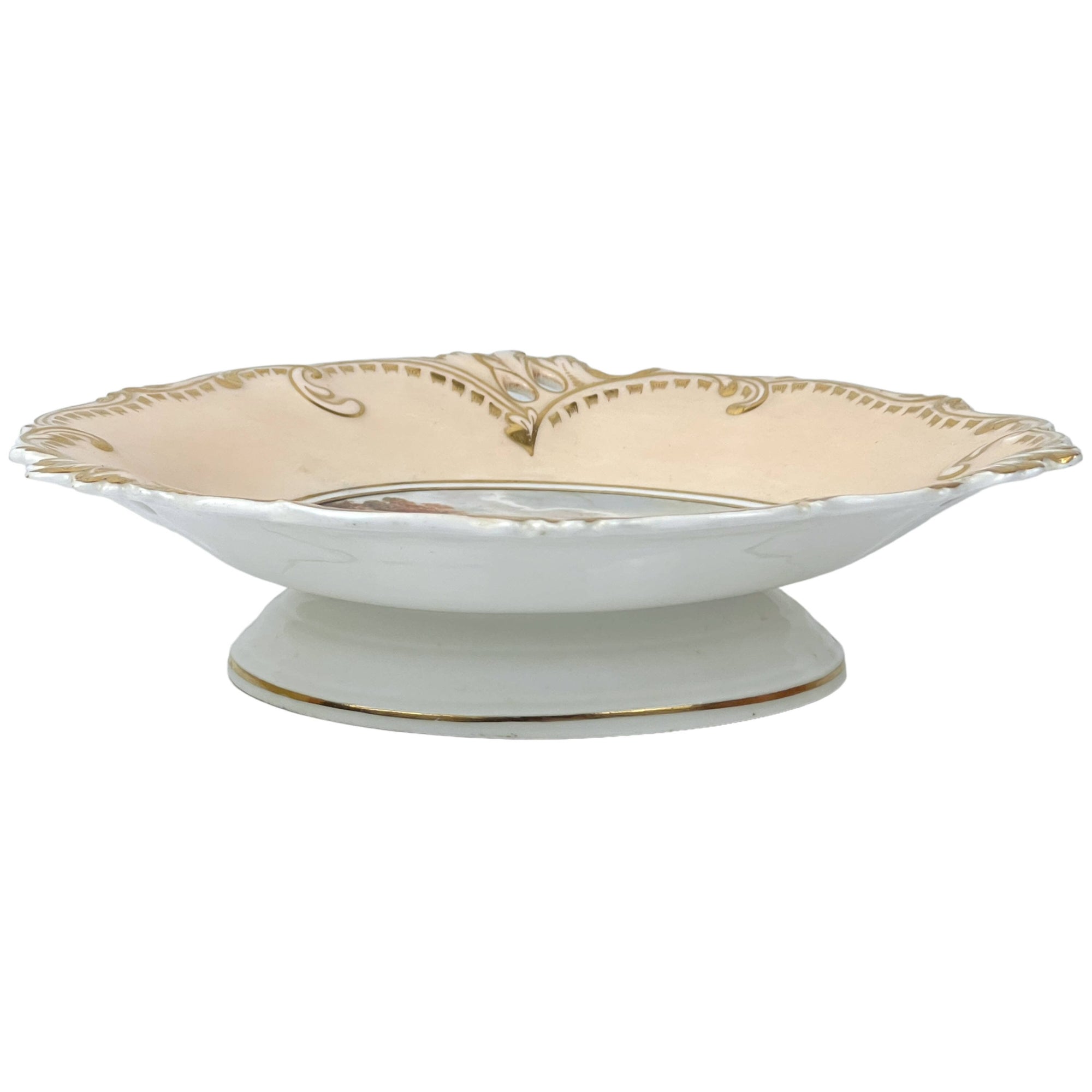 Antique H&R Daniel Queens Shape Low Comport Hand Painted Ambleside Cumbria Footed Plate - Poppy's Vintage Clothing