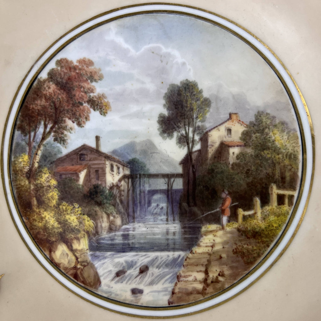 Antique H&R Daniel Queens Shape Low Comport Hand Painted Ambleside Cumbria Footed Plate - Poppy's Vintage Clothing