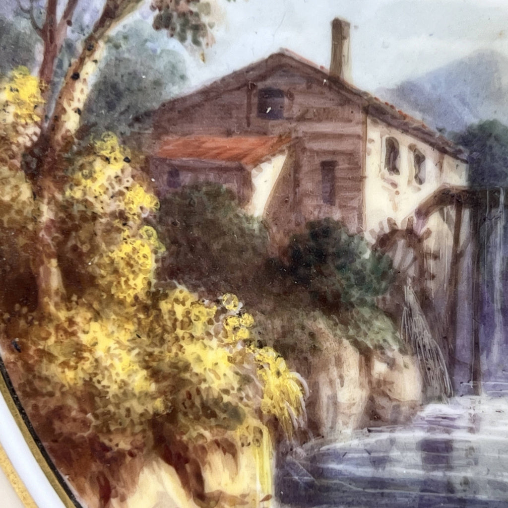 Antique H&R Daniel Queens Shape Low Comport Hand Painted Ambleside Cumbria Footed Plate - Poppy's Vintage Clothing