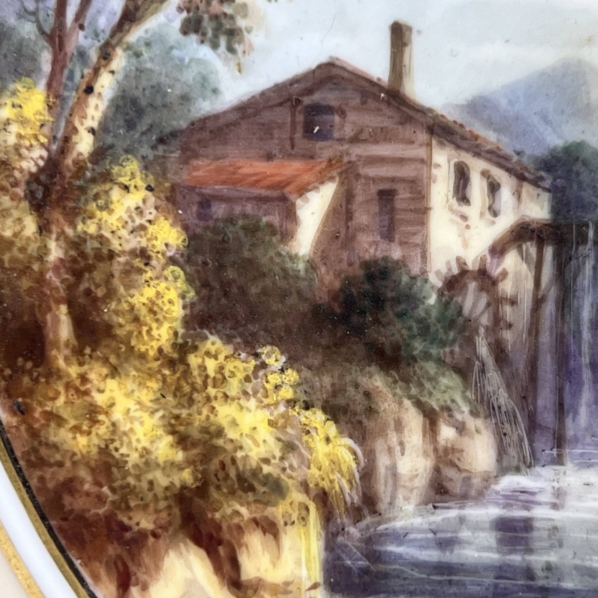 Antique H&R Daniel Queens Shape Low Comport Hand Painted Ambleside Cumbria Footed Plate - Poppy's Vintage Clothing