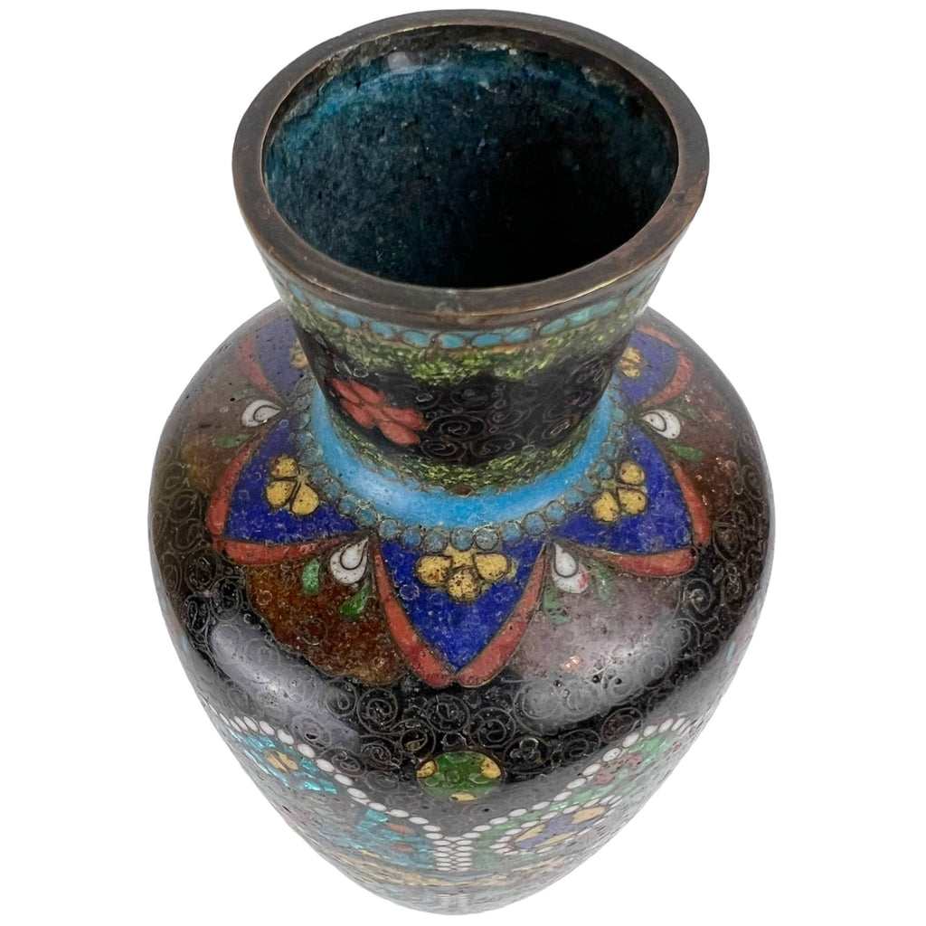 Antique Japanese Cloisonne Vase Ginbari Style Enamel Meiji Period 6.375 - Poppy's Vintage Clothing