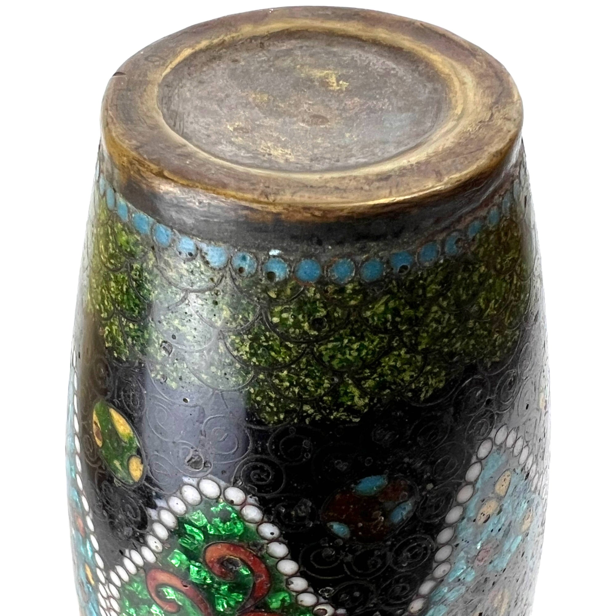 Antique Japanese Cloisonne Vase Ginbari Style Enamel Meiji Period 6.375 - Poppy's Vintage Clothing