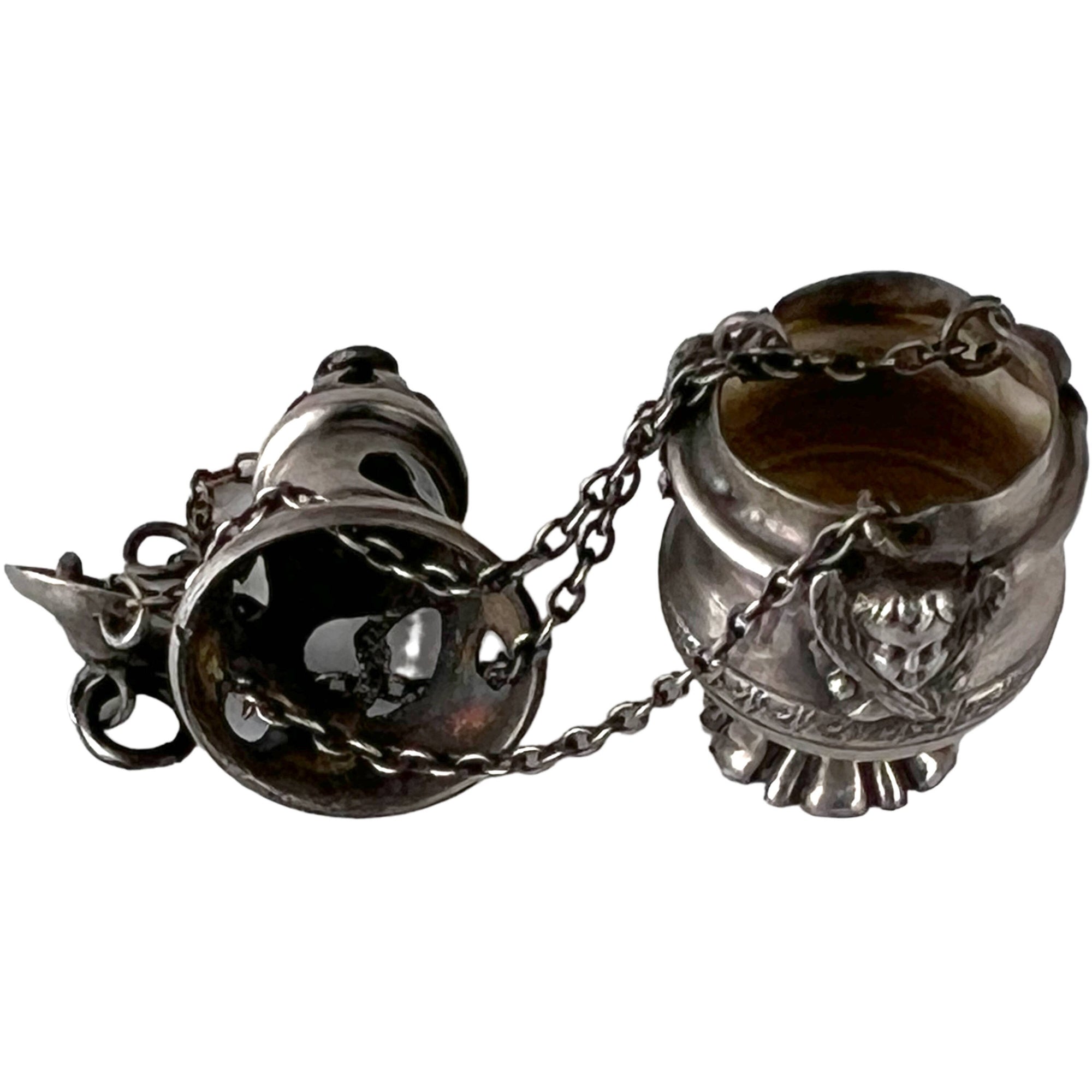 Antique French 800 Silver Miniature Thurible Catholic Incense Burner w Angels Georges Fechoz - Poppy's Vintage Clothing