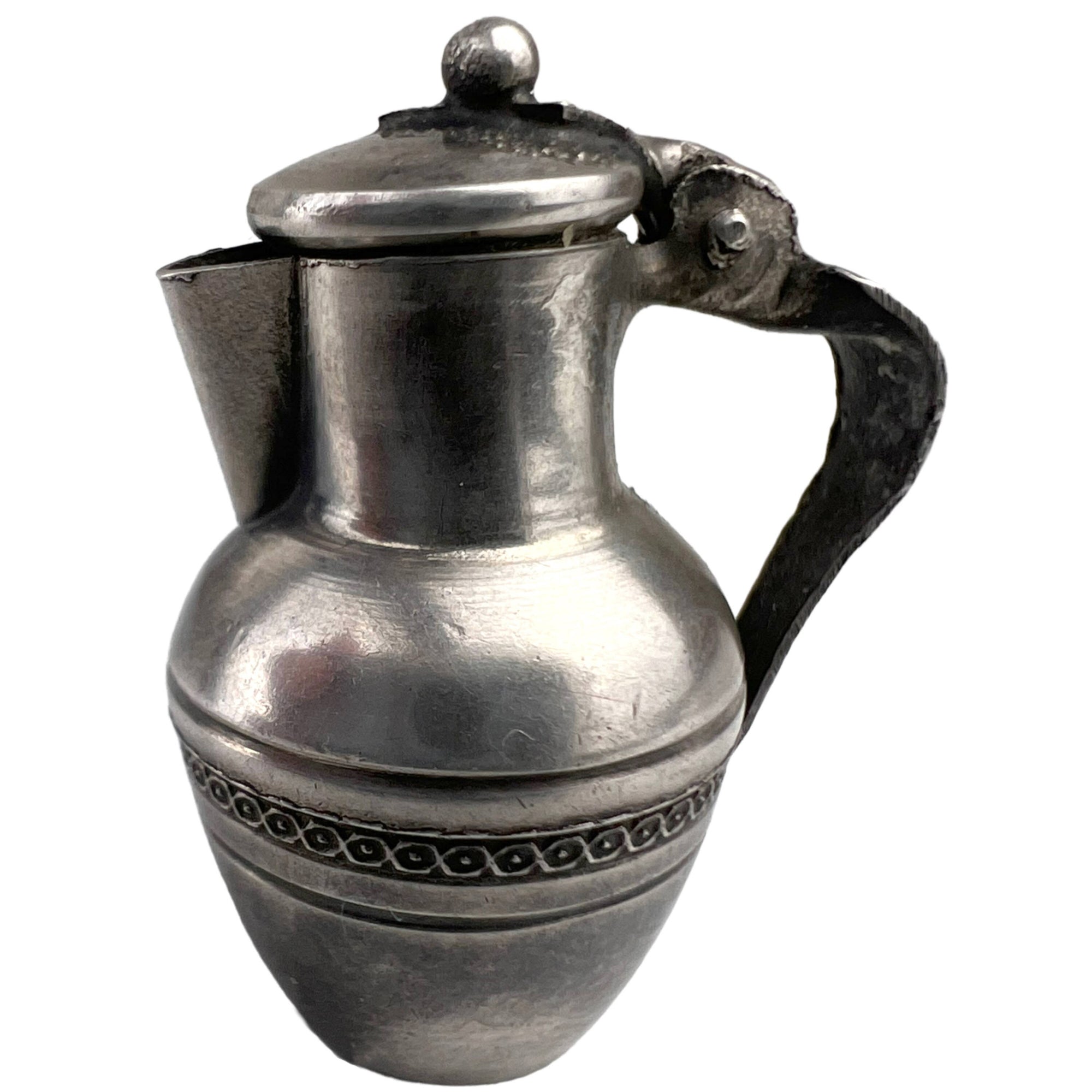 Antique French 800 Silver Dollhouse Miniature Carafe Lidded Pitcher Georges Fechoz - Poppy's Vintage Clothing