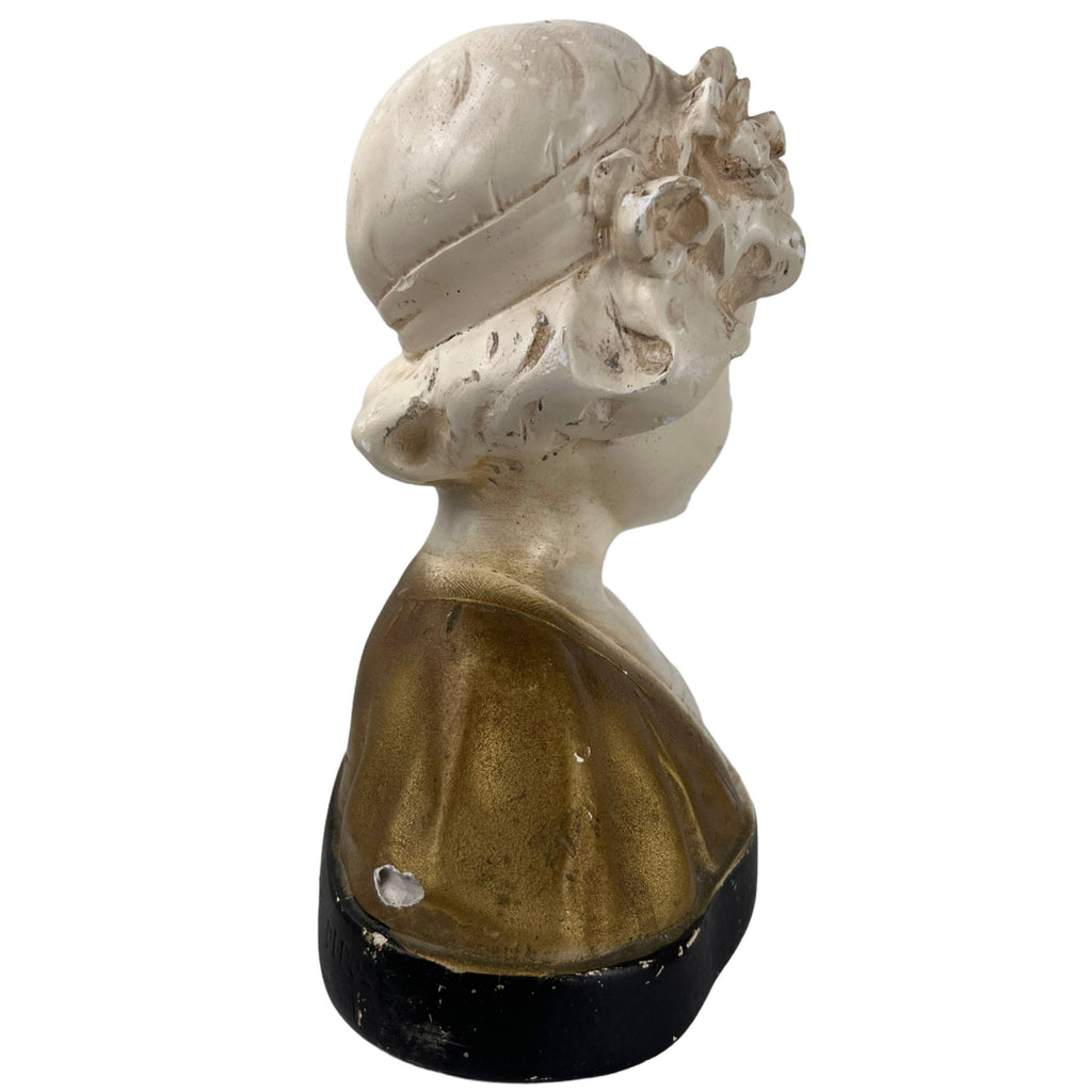 Art Nouveau Plaster of Paris Bust of Girl Gustave Van Vaerenbergh Belgium - Poppy's Vintage Clothing