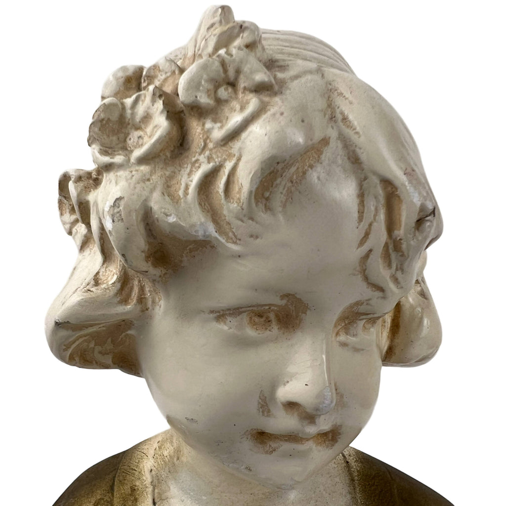Art Nouveau Plaster of Paris Bust of Girl Gustave Van Vaerenbergh Belgium - Poppy's Vintage Clothing